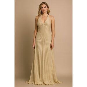 VTG Women XL Gold Glitter Halter Maxi Fairy Whimsy Dress Old Money Met Gala Glam